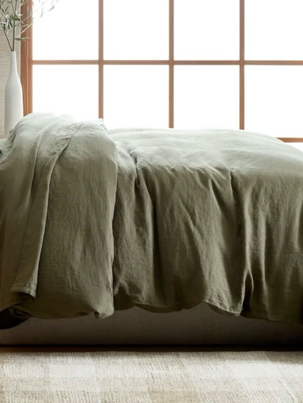 NWOT Quince European Linen 1 Piece Duvet Cover, King/Cal  (Dusty Olive)